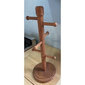VTG MidCentury Spindle Wood 6 Mug Cup Holder Tree Stand Farmhouse Cottage 15"